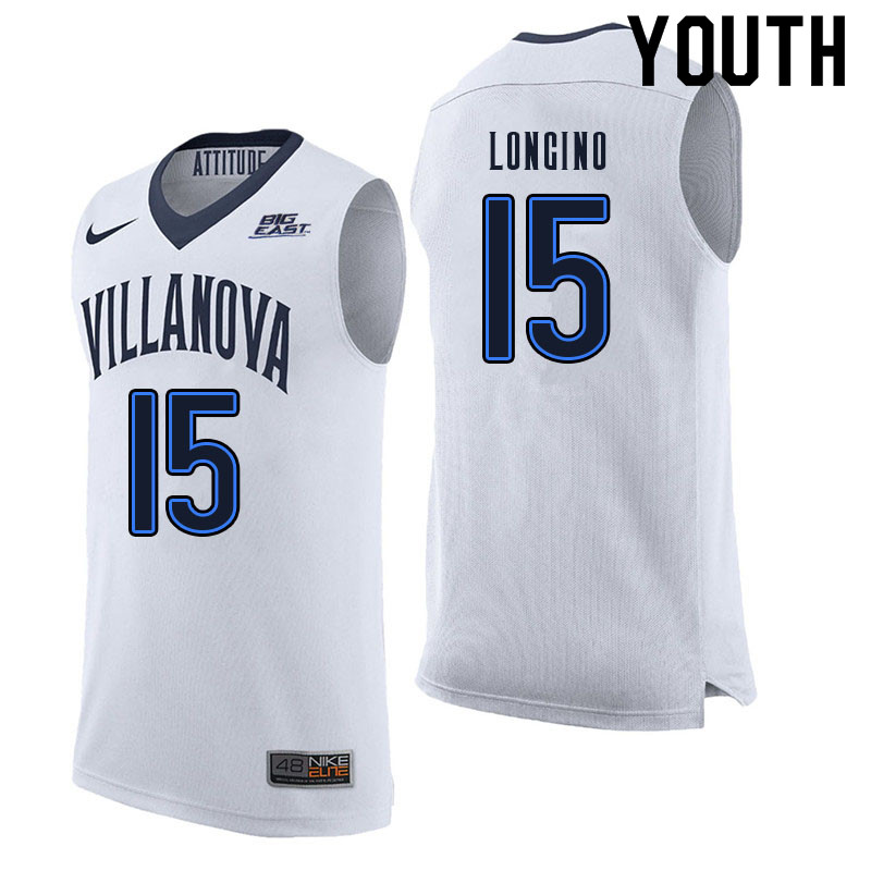 Youth #15 Jordan Longino Willanova Wildcats College Basketball Jerseys Sale-White - Click Image to Close